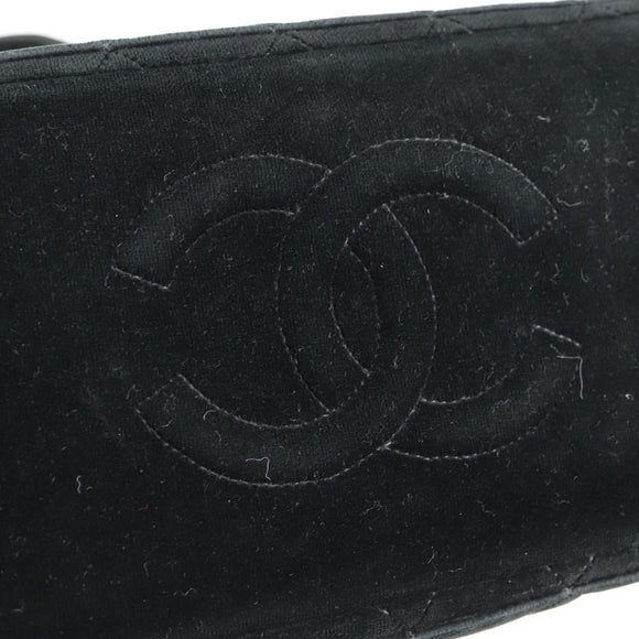 CHANEL Matelasse Hand Bag Suede Black Silver CC Auth BA1612