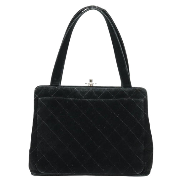 CHANEL Matelasse Hand Bag Suede Black Silver CC Auth BA1612