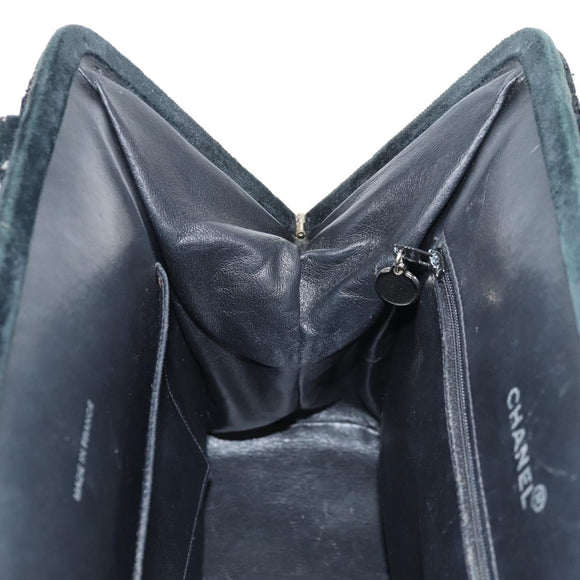 CHANEL Matelasse Hand Bag Suede Black Silver CC Auth BA1612
