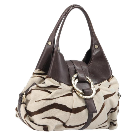 BVLGARI Chandra Hand Bag Harako leather Ivory Gold Tone Auth BA16121