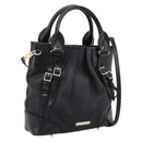 BURBERRY Hand Bag Leather 2way Black Gold Tone Auth BA16124A-1
