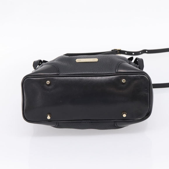 BURBERRY Hand Bag Leather 2way Black Gold Tone Auth BA16124A