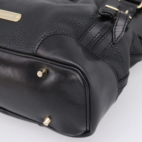 BURBERRY Hand Bag Leather 2way Black Gold Tone Auth BA16124A