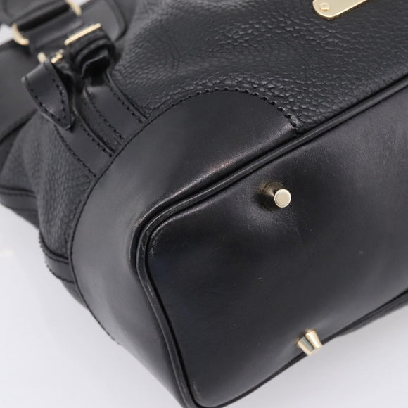 BURBERRY Hand Bag Leather 2way Black Gold Tone Auth BA16124A