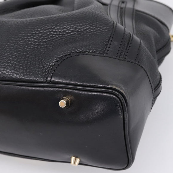 BURBERRY Hand Bag Leather 2way Black Gold Tone Auth BA16124A