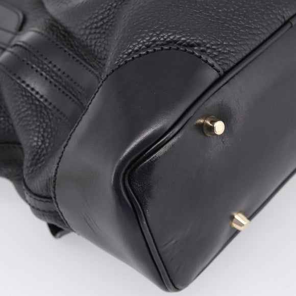 BURBERRY Hand Bag Leather 2way Black Gold Tone Auth BA16124A