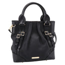 BURBERRY Hand Bag Leather 2way Black Gold Tone Auth BA16124A-13