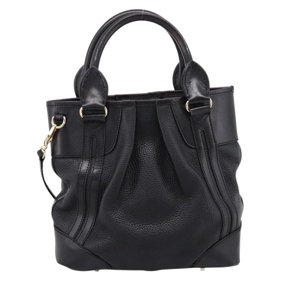 BURBERRY Hand Bag Leather 2way Black Gold Tone Auth BA16124A