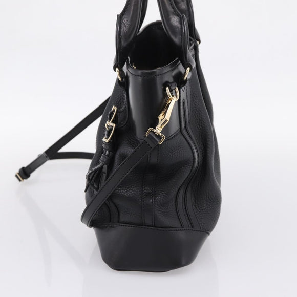 BURBERRY Hand Bag Leather 2way Black Gold Tone Auth BA16124A