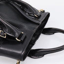 BURBERRY Hand Bag Leather 2way Black Gold Tone Auth BA16124A-6