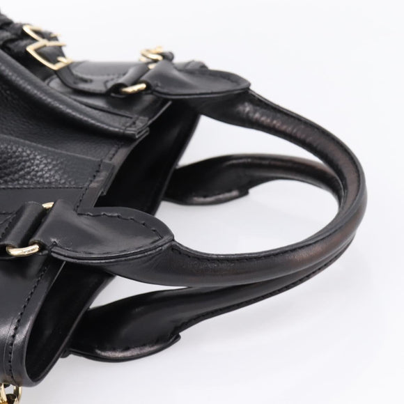 BURBERRY Hand Bag Leather 2way Black Gold Tone Auth BA16124A