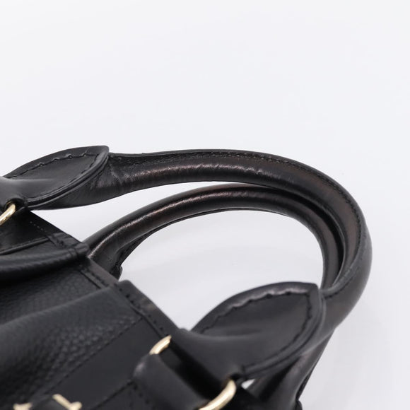 BURBERRY Hand Bag Leather 2way Black Gold Tone Auth BA16124A