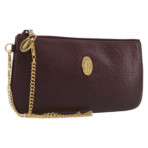 Cartier Chain Pouch Leather Bordeaux Gold Tone Auth BA16125