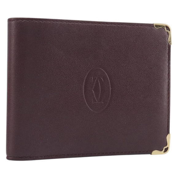 Cartier Bifold Wallet Leather Bordeaux Gold Tone Auth BA16126V