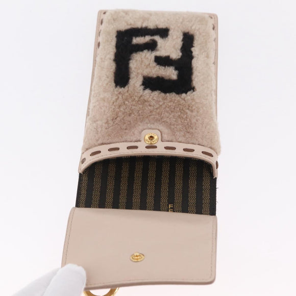 FENDI Smartphone Pouch Fur Beige Gold Tone 7AS047 Auth BA16127V