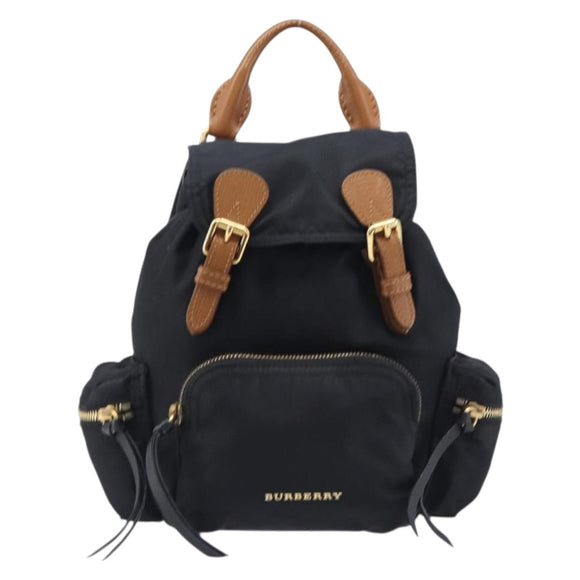 BURBERRY Backpack Nylon Black Gold Tone Auth BA16128A