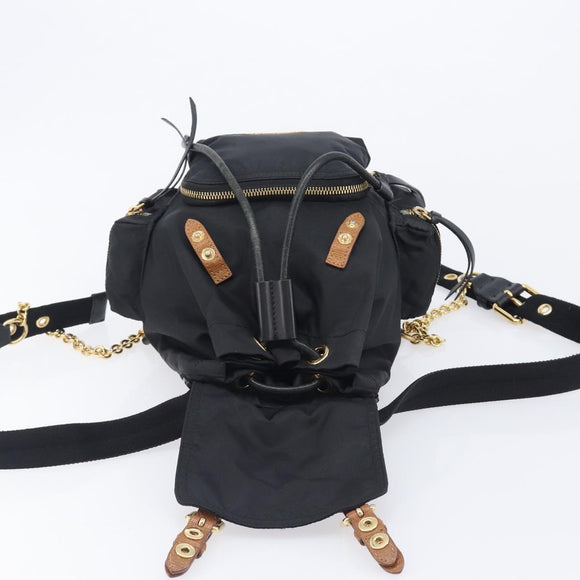 BURBERRY Backpack Nylon Black Gold Tone Auth BA16128A