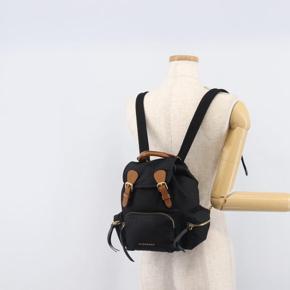 BURBERRY Backpack Nylon Black Gold Tone Auth BA16128A
