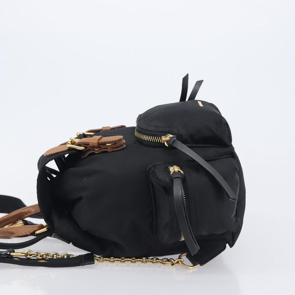 BURBERRY Backpack Nylon Black Gold Tone Auth BA16128A