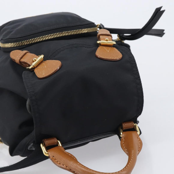 BURBERRY Backpack Nylon Black Gold Tone Auth BA16128A