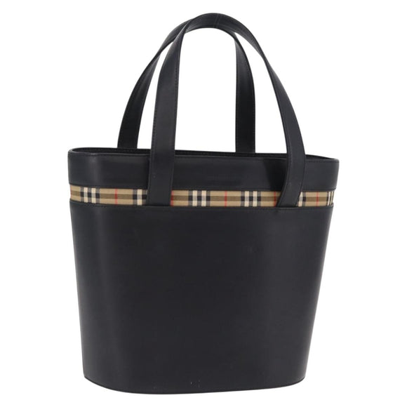 BURBERRY Nova Check Hand Bag Leather Black Beige Auth BA16132