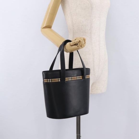 BURBERRY Nova Check Hand Bag Leather Black Beige Auth BA16132