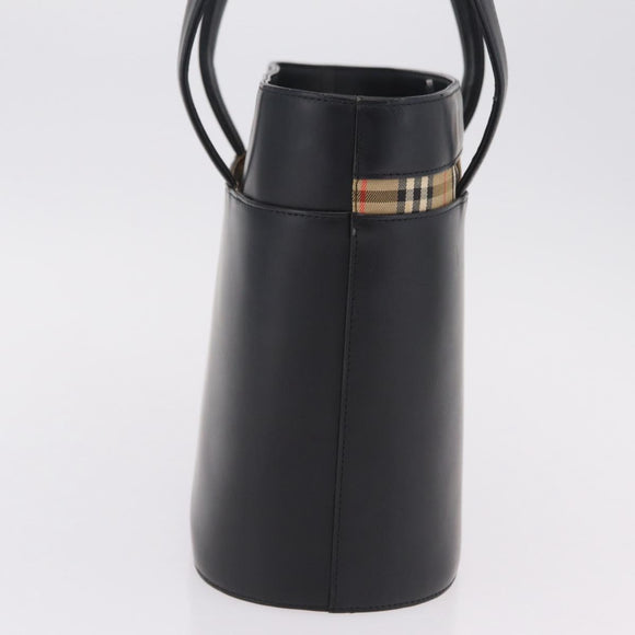 BURBERRY Nova Check Hand Bag Leather Black Beige Auth BA16132
