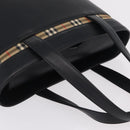 BURBERRY Nova Check Hand Bag Leather Black Beige Auth BA16132-6