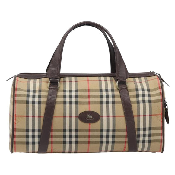 Burberrys Nova Check Boston Bag Canvas Beige Gold Tone Auth BA16134