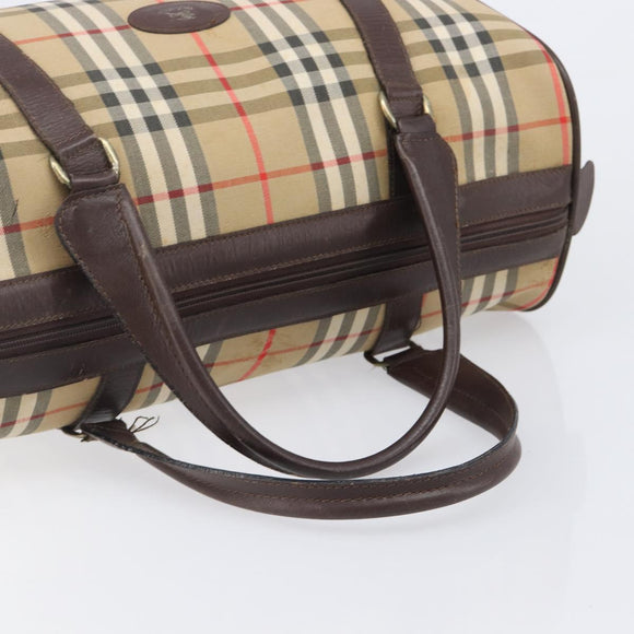 Burberrys Nova Check Boston Bag Canvas Beige Gold Tone Auth BA16134