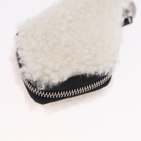 FENDI Key Ring Fur White Black 7AR765 Auth BA16138V