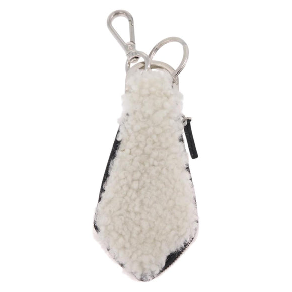 FENDI Key Ring Fur White Black 7AR765 Auth BA16138V