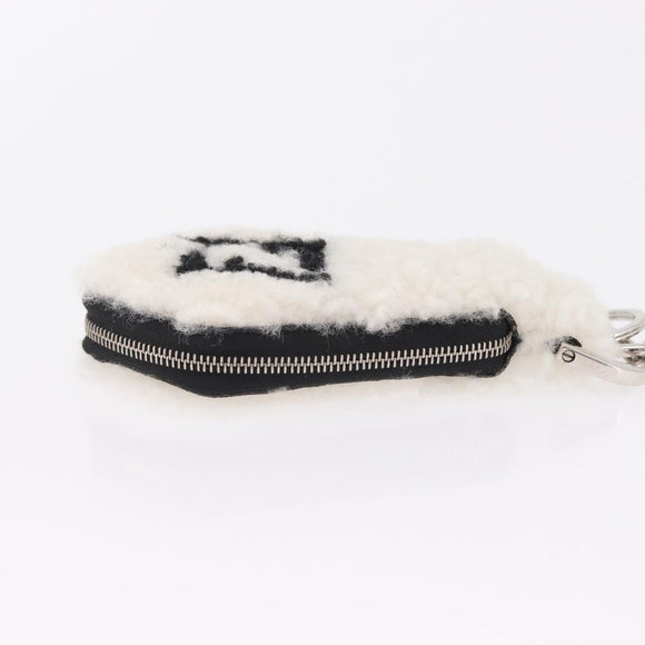 FENDI Key Ring Fur White Black 7AR765 Auth BA16138V
