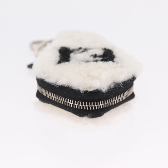 FENDI Key Ring Fur White Black 7AR765 Auth BA16138V