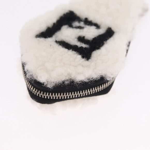FENDI Key Ring Fur White Black 7AR765 Auth BA16138V