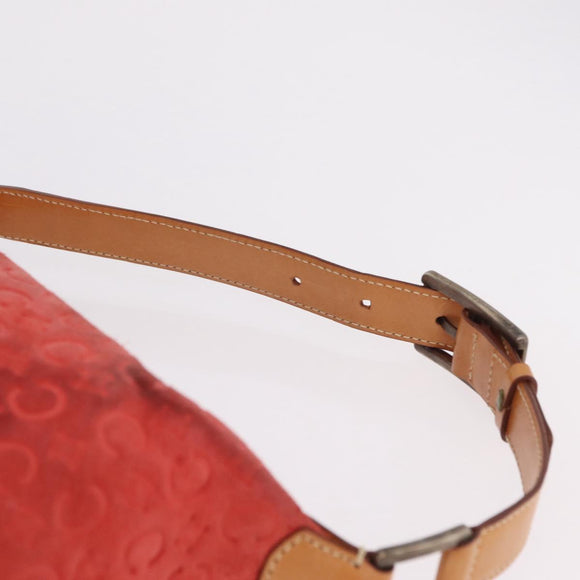 CELINE C Macadam Shoulder Bag Suede Red Silver Auth BA16141