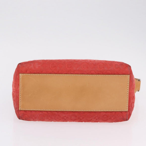 CELINE C Macadam Shoulder Bag Suede Red Silver Auth BA16141
