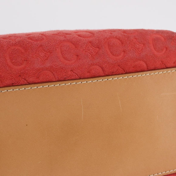 CELINE C Macadam Shoulder Bag Suede Red Silver Auth BA16141