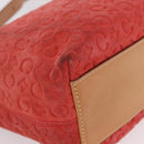 CELINE C Macadam Shoulder Bag Suede Red Silver Auth BA16141-14