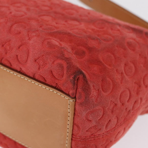 CELINE C Macadam Shoulder Bag Suede Red Silver Auth BA16141