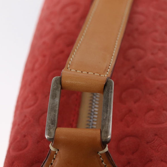 CELINE C Macadam Shoulder Bag Suede Red Silver Auth BA16141