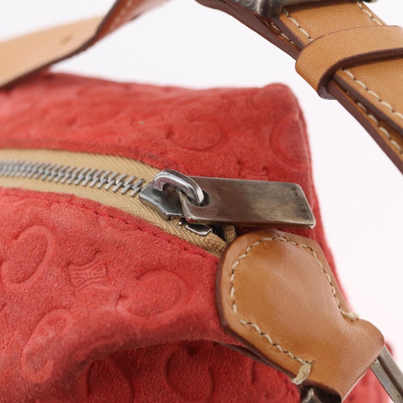 CELINE C Macadam Shoulder Bag Suede Red Silver Auth BA16141