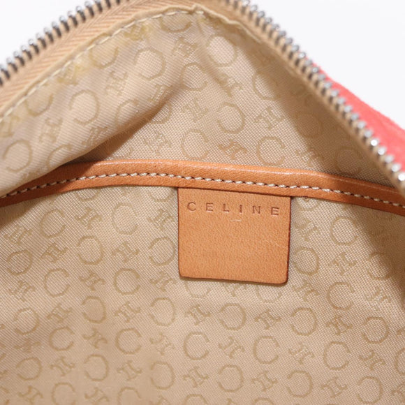 CELINE C Macadam Shoulder Bag Suede Red Silver Auth BA16141
