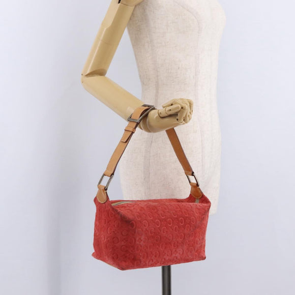 CELINE C Macadam Shoulder Bag Suede Red Silver Auth BA16141