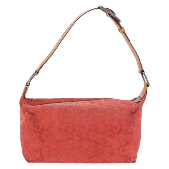 CELINE C Macadam Shoulder Bag Suede Red Silver Auth BA16141
