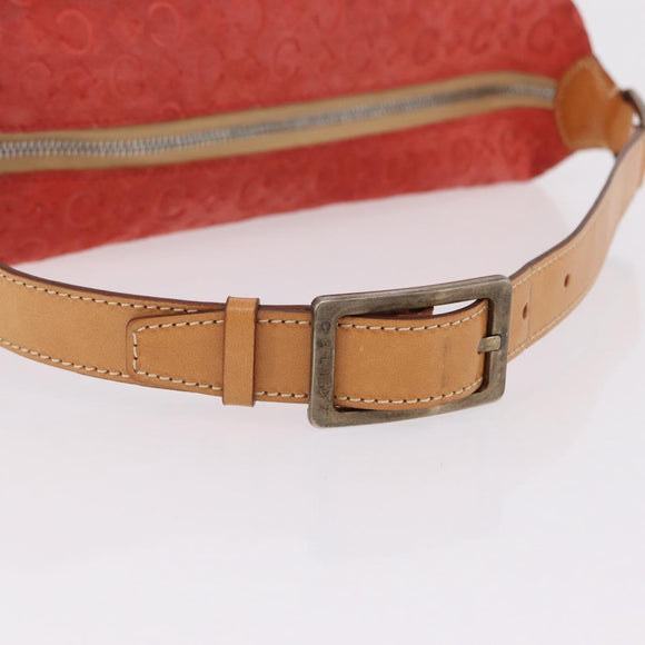 CELINE C Macadam Shoulder Bag Suede Red Silver Auth BA16141