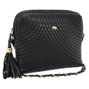 Bally Chain Shoulder Bag Leather Black Gold Tone Auth BA16143-1