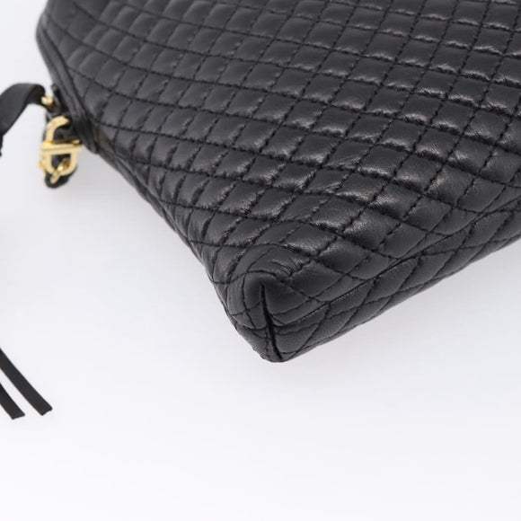 Bally Chain Shoulder Bag Leather Black Gold Tone Auth BA16143