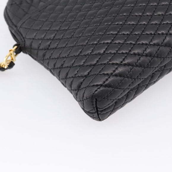 Bally Chain Shoulder Bag Leather Black Gold Tone Auth BA16143