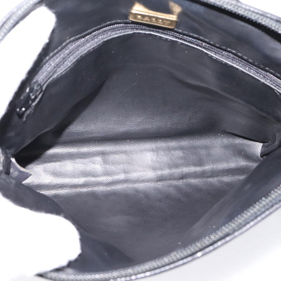 Bally Chain Shoulder Bag Leather Black Gold Tone Auth BA16143